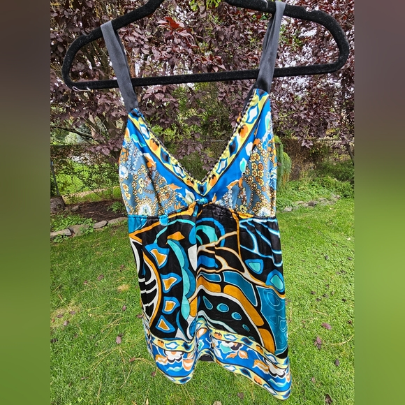 Hale Bob SMALL Blue Floral Silk Tank - Picture 2 of 7